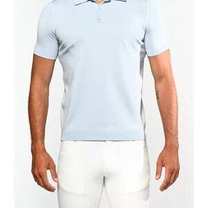 NEW POSTMARC 3-button knit polo shirt in silver sky